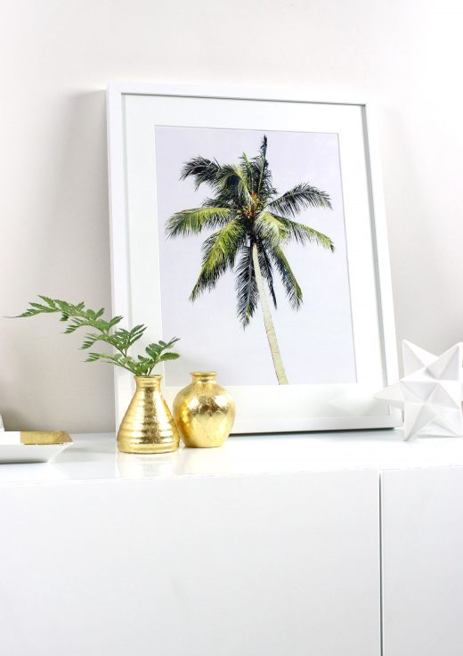 DIY Art: Creating Your Own Framed Tropical Prints - Printable Wall Art, IKEA, Frames, Prints, Printables, Inexpensive, Custom, Art, Palm Trees, Palms, Make Your Own Art, Print Your Own Art, Framing Printable Art, Gold Leaf Vases
