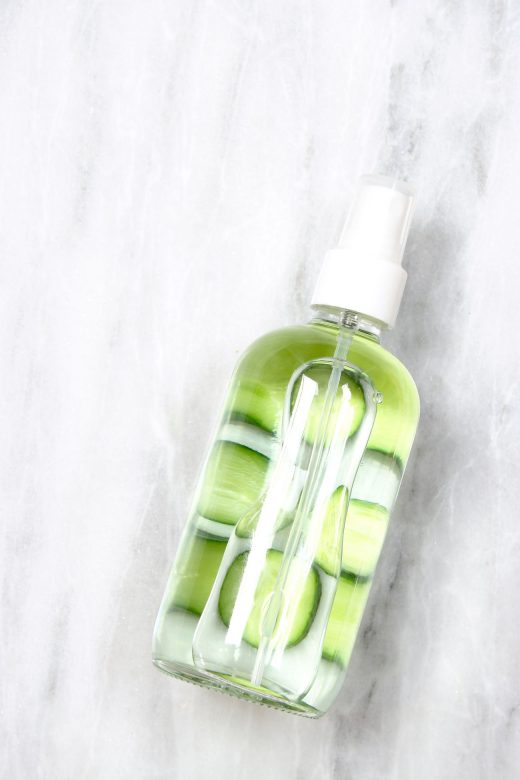 DIY cucumber mint setting spray in glass spray bottle