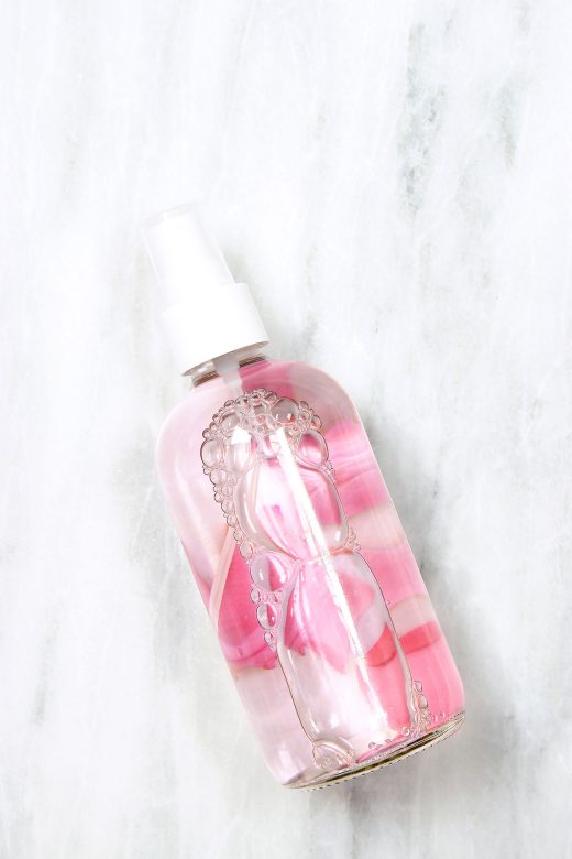 DIY rosewater makeup setting spray in glass spray bottle