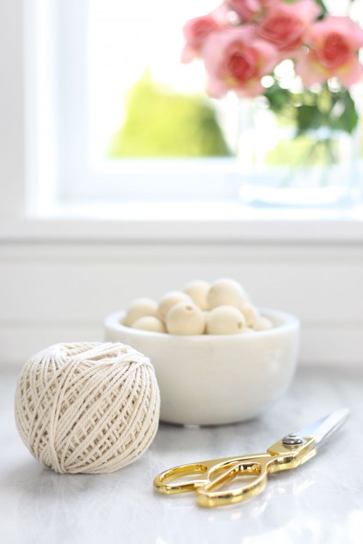 Supplies for making a DIY wood bead garland