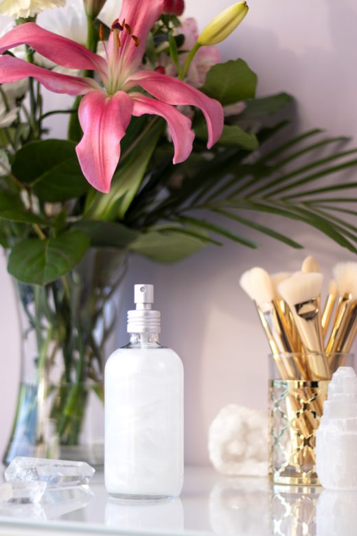 Homemade setting spray on makeup table